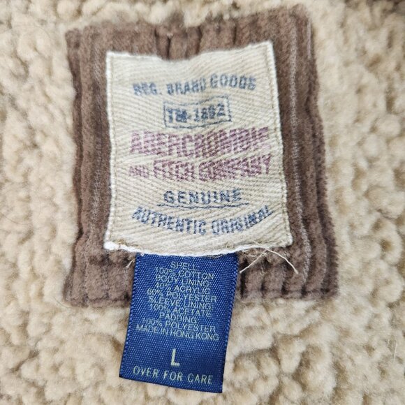 Vtg Abercrombie & Fitch Mens Large Brown Corduroy Sherpa Lined Jacket Y2K Chore - Picture 10 of 12